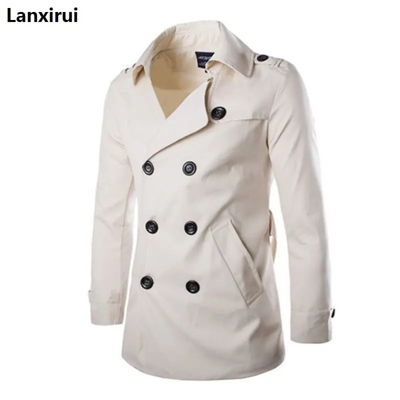 Trench coat men's spring autumn double breasted trench coat mens clothing medium and long jackets coats british style overcoat