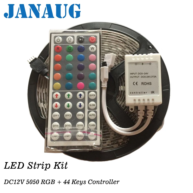 

5050 RGB LED Stripe Light 5M led streifen ruban led with 44-Key IR Remote Controller striscia led Multi-colors Led Light Strips