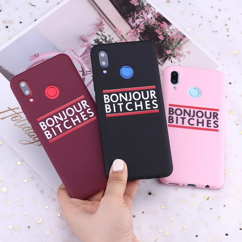 

For Samsung S8 S9 S10 S10e Plus Note 8 9 10 A7 A8 Bonjour Bitches Quotes Funny Candy Silicone Phone Case Cover Capa Fundas Coque