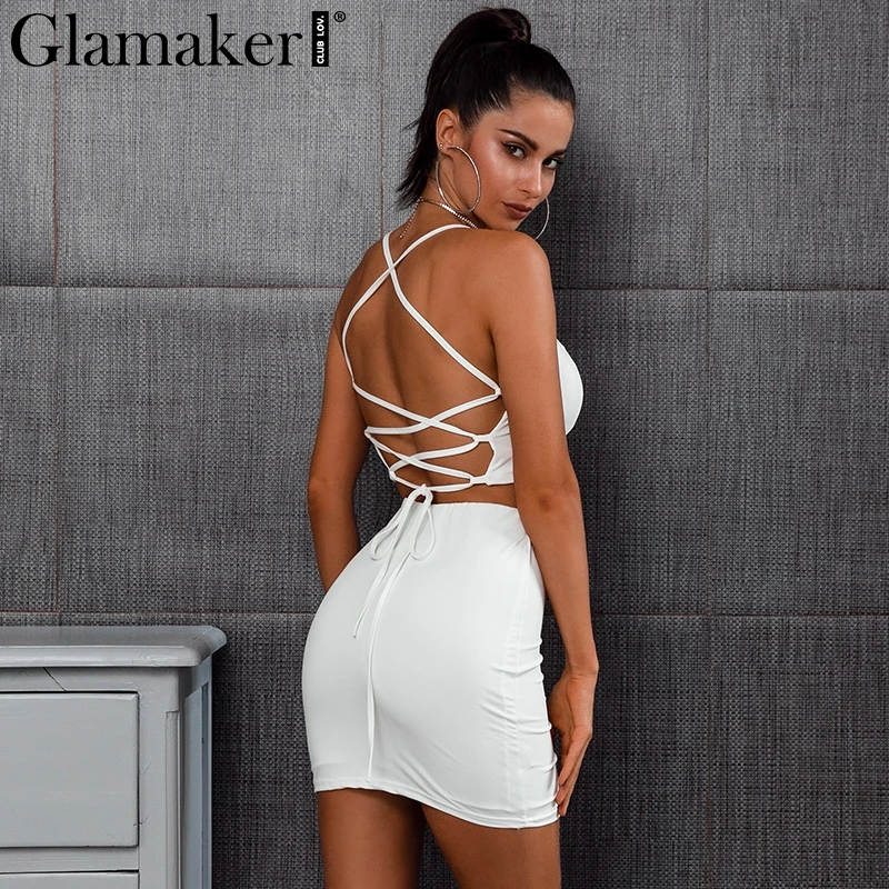 Женский облегающий костюм Glamaker на шнуровке тонких бретельках элегантный