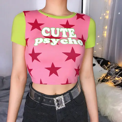 

Ladies New Stars Printed short-sleeved Super Stretchy Quality Body Fit Tops
