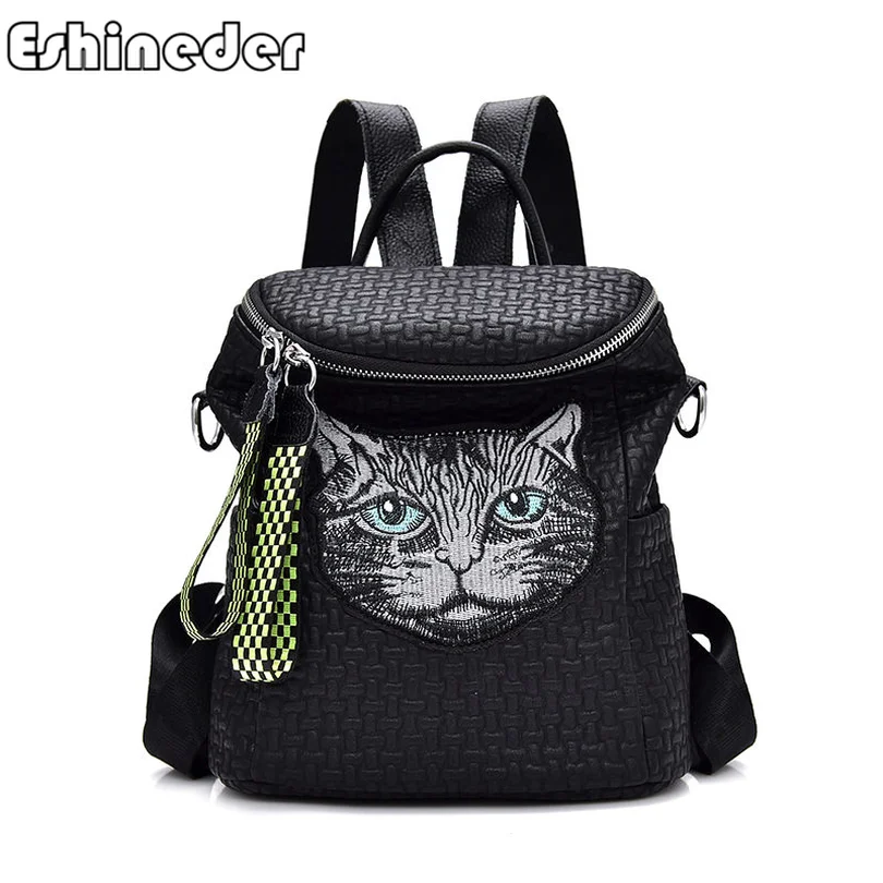 

2019 Leisure Travel Bag Fashion New Elephant Pattern Backpack Tide Female Cat Head Embroidery Soft Leather Dual-use Bag