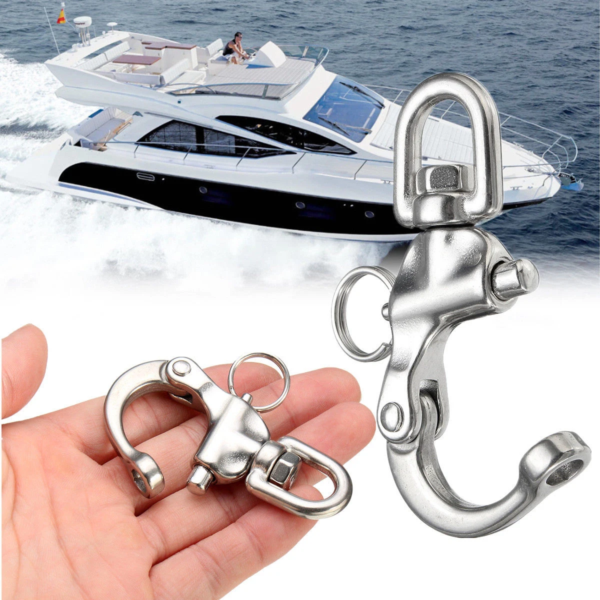 New Durable Swivel Snap Shackle 316 Stainless Steel Quick Release Marine Boat Anchor Chain Eye Shackle D Ring Swivel Snap Hook