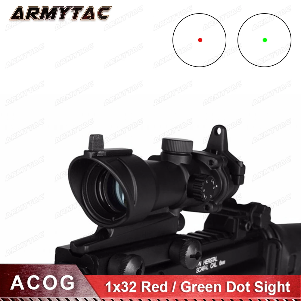 

OPTICS ACOG 1x32 Red Green Dot Sight Tactical Airsoft Optical RifleScope Hunting Weapon Gun Rifle Scope