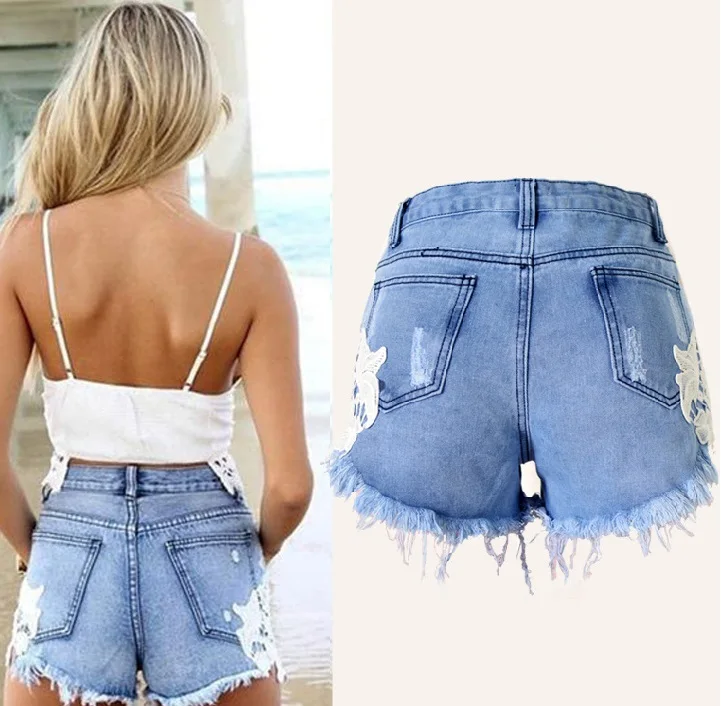 short cintura alta branco desfiado