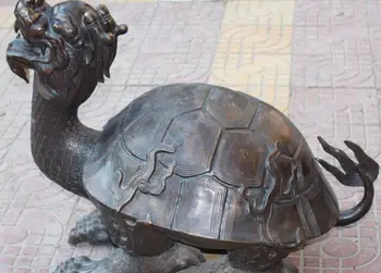 

FREE SHIPPING 32" Huge Chinese Folk Bronze Fengshui Longevity Dragon Turtle Tortoise Sculpture