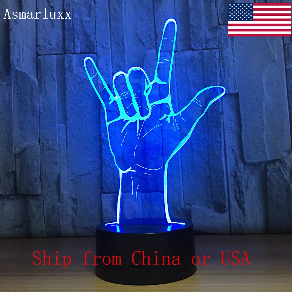  3D I Love U Sign LED Lamp RGBW Touch Switch 7 Color Charging Night Light Desk Table Lamp Bedside De