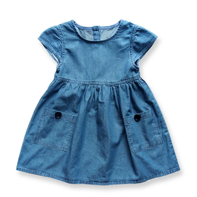 Baby Girls Denim Dress Kids Dresses With Pockets & Button Detail Summer
