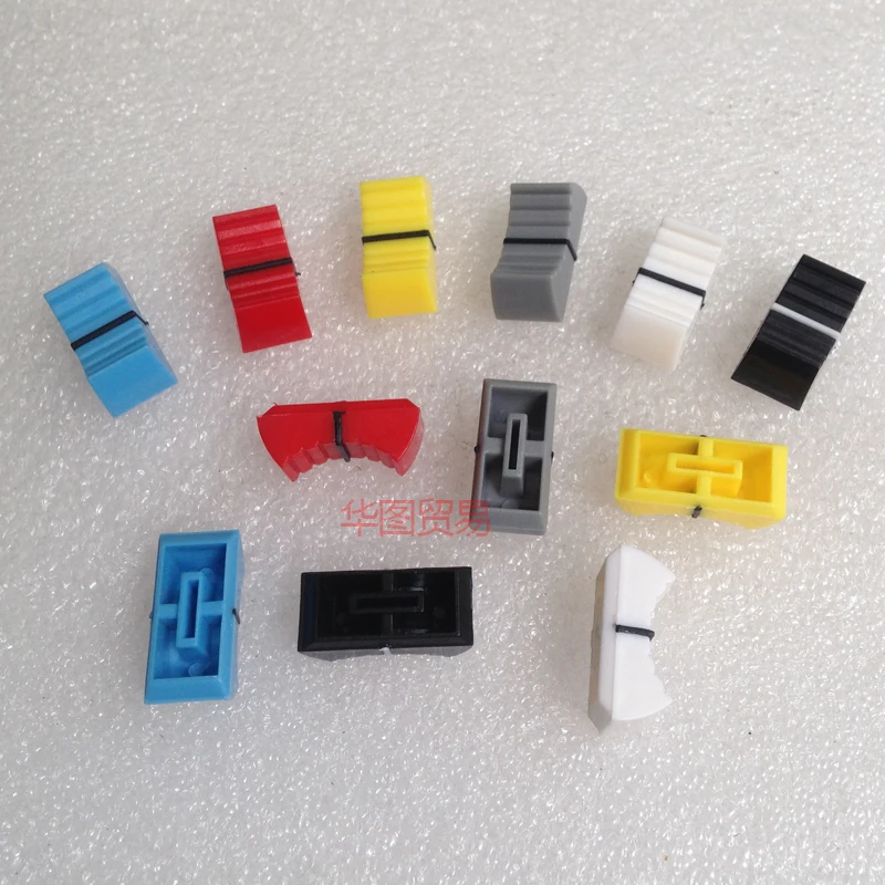 

12pcs mixer fader knob cap red yellow white black gray blue 8mm volume amplifier straight slide potentiometer push button cover