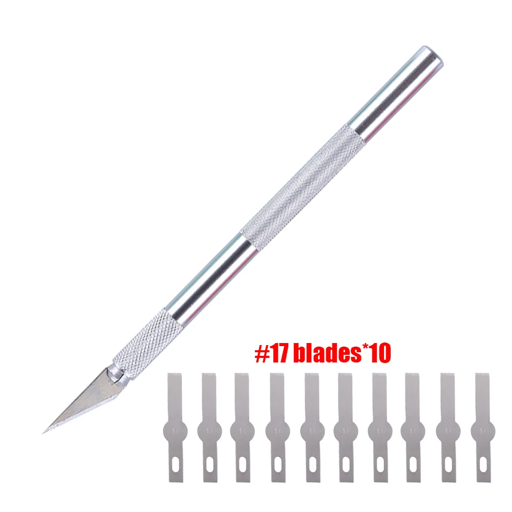 Silver 10pcs blades 12 шт./лот, нож для резьбы, рукоделие, работа, резка, гравировка, нож, сделай сам, трафарет, зачетная модель, ремонт, скульптура, скальпель, ножи - Цвет: Silver 10pcs blades