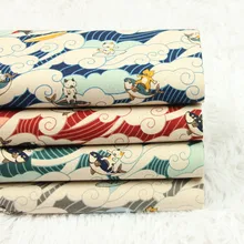 Наполовину ярдовая утепленная хлопковая ткань с японским мягким ветерком морской волны с принтом кота ручной работы DIY сумка швейный материал хлопок B479