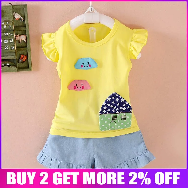 

BibiCola baby girls clothing set 2017 fashion newborn summer cartoon house cotton short sleeve tops +short two pieces clothing