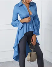 2019 Women Irregular Blouse Fashion Elegant Turn-down Collarr Single-Breasted Shirt Casual Ladies Lantern Sleeve Dip Hem Tops 2019 Women Irregular Blouse Fashion Elegant Turn-down Collarr Single-Breasted Shirt Casual Ladies Lantern Sleeve Dip Hem Tops