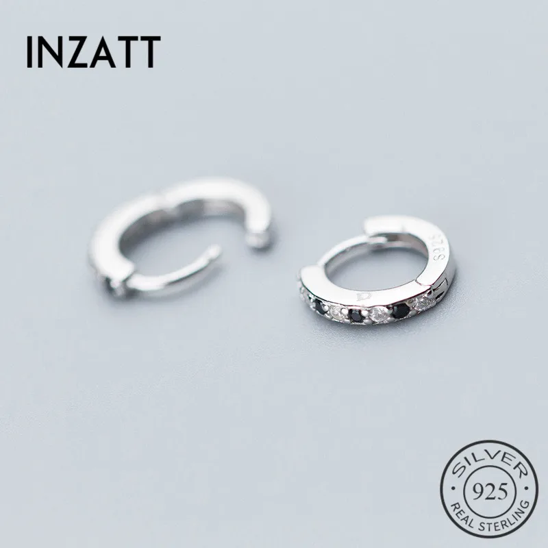 

INZATT Minimalist Geometric Round Zircon Hoop Earrings 925 Sterling Silver For Women Charm Wedding Fashion Jewelry in Summer