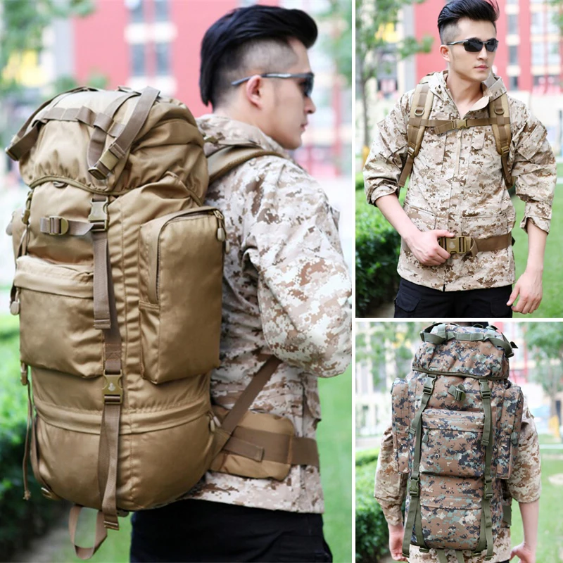 Caliente 70L gran capacidad al aire libre bolso militar mochila táctica Camping senderismo impermeable resistente al desgaste Nylon mochila - 2