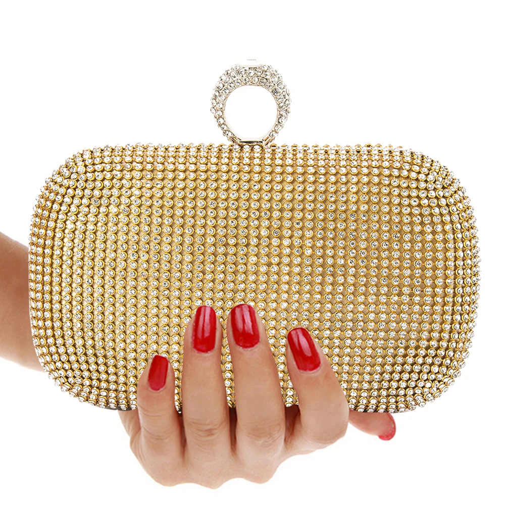 Вечерняя сумочка-клатч с бриллиантами, вечерняя сумка с цепочкой, женские сумки, кошельки, вечерняя сумка для свадьбы - Цвет: Золотой