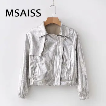 

2019 spring Metallic punk style Motorcycle leather jacket Faux Leather Jackets Lady Bomber Outerwear Coat