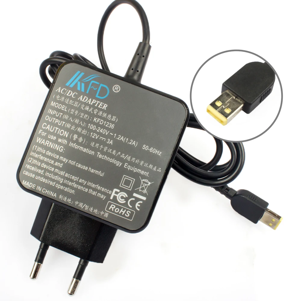 10 PCS KFD 12V 3A Power Supply Laptop Charger for Lenovo TP00064A, Lenovo ADLX36NCC2A, ThinkPad Tablet 10 Square Free Shipping
