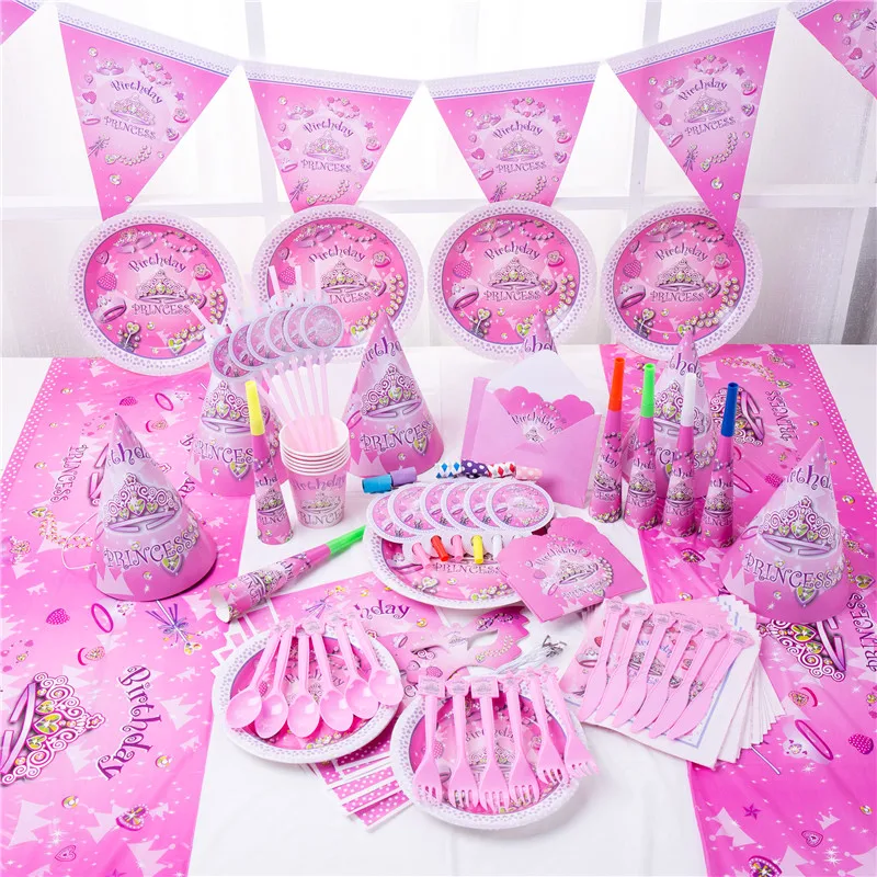 

Princess Crown Disposable Paper Straws Napkins Plates Cups Tablecloth Baby Shower Kids Birthday Party Decorations Supplies