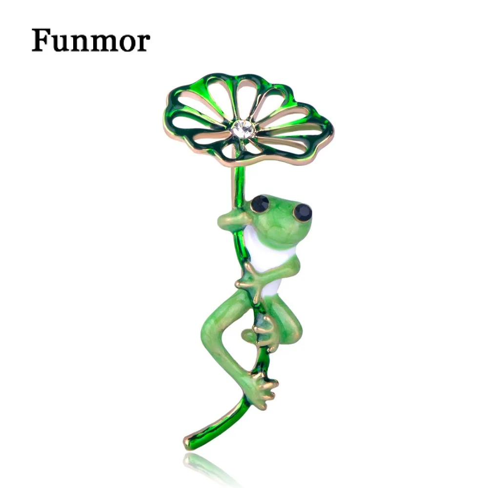 

Funmor Enamel Hollow Lotus Leaf &Frog Brooches Gold Color Vivid Crystal Animal Brooch Women Girls' Hats Scarf Accessories Gifts