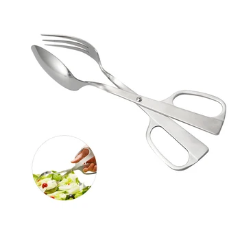 

2019 New Stainless Steel Salad Servers Spoon Scissor Tong Serving Tools Creative Kitchen Gadgets Accessories