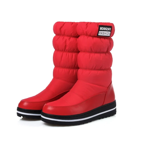 Новинка; модные уличные растягивающиеся теплые зимние сапоги до середины икры; женские зимние сапоги на платформе; обувь на плоской подошве с плюшевой подкладкой для девушек; большие размеры 35-43 - Цвет: red