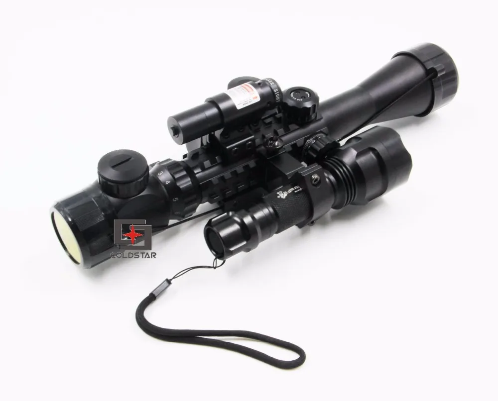 

3-9x40EG Tactical Compact Combo Optics Rifle Scope with Laser Sight & T6 LED Hunting Flashlight 5 Mode C8 Torch Flash Light