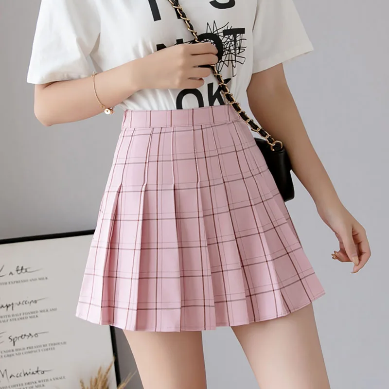 

Ulzzang Korean Fashion Plaid Mini Skirt Schoolgirl Summer White Pink High Waist Pleated Skirt Korean Kpop Women Clothing