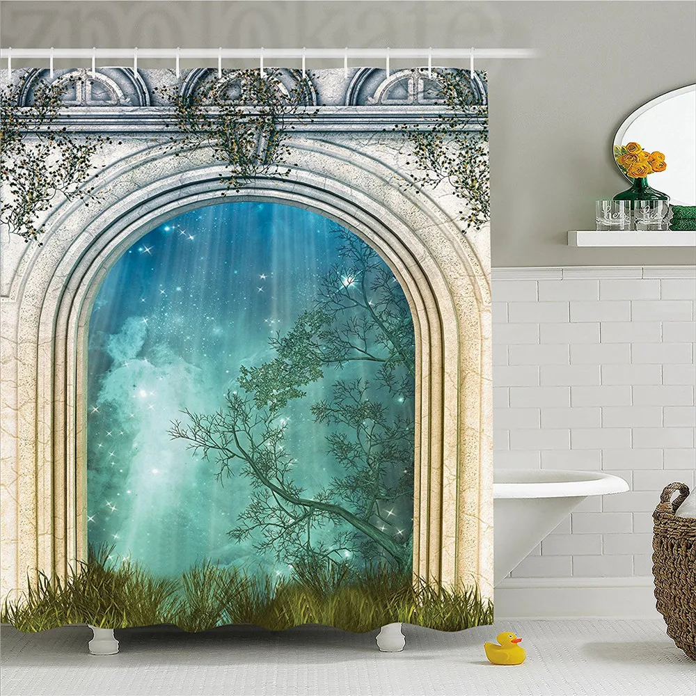 Mystic Home Decor Shower Curtain Magic Ancient Curved Door in the