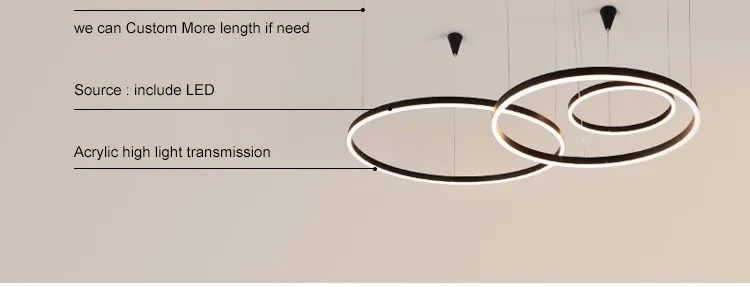 Современный светодиодный светильник-люстра, Светильники для скандинавских гостиной, гостиной, Декор для дома, черные кольца, подвесной светильник, блеск с пультом дистанционного управления