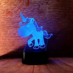 Маленький Единорог вечерние модели 3D Иллюзия светодиодный ночной люминесцентный Красочные Изменение стол светло-до игрушки