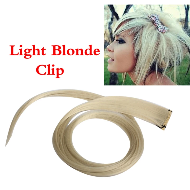 

Light Blonde Long Punk Clip On Hair Straight Extensions JIU55