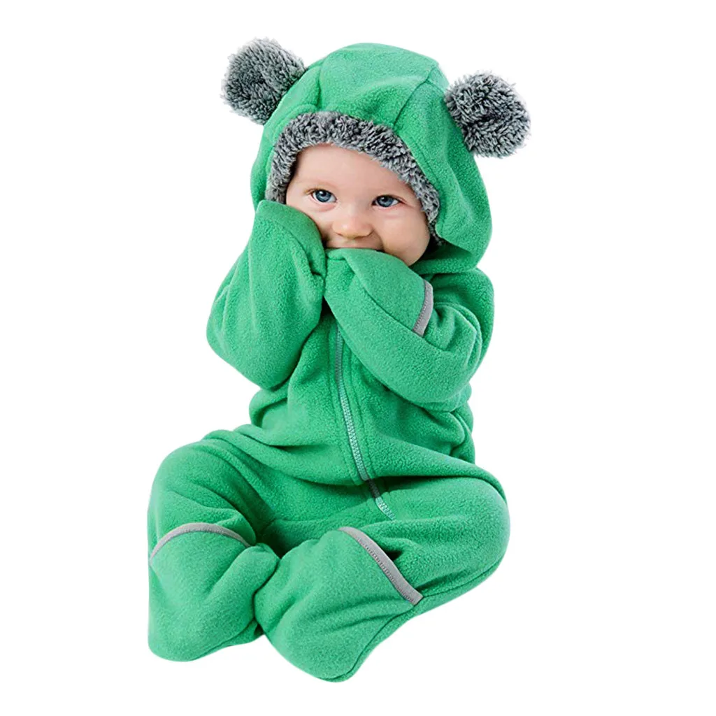 ARLONEET/Детский комбинезон с капюшоном и мультяшными ушами для новорожденных мальчиков и девочек, одежда с молниями, бархатный комбинезон, сохраняющий тепло, 6 цветов, CA02