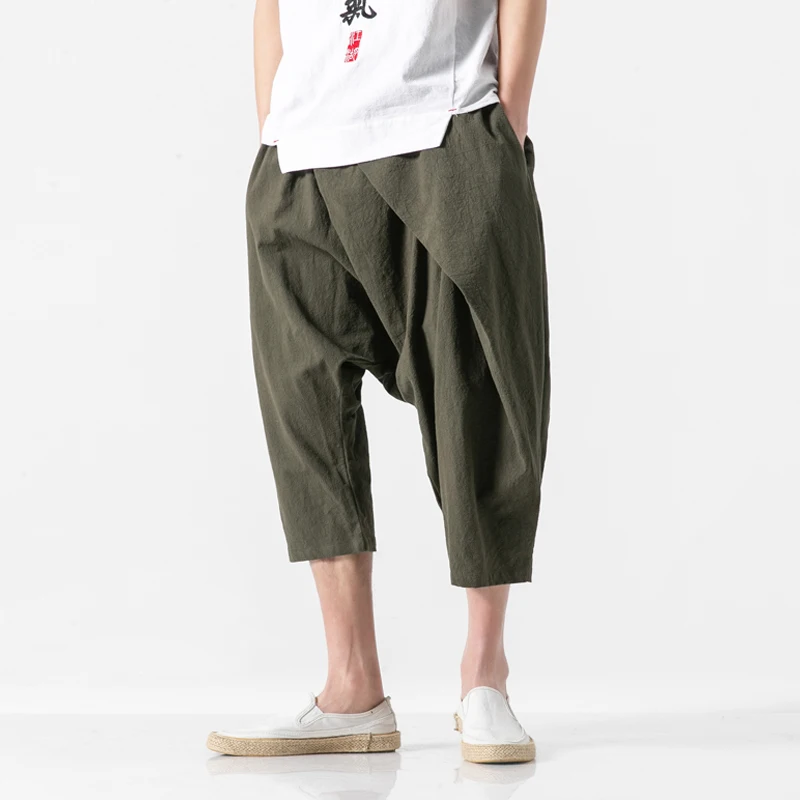

Men Summer Fashion Casual Harem Pant Cotton Linen Cross Pants Male Streetwear Hip Hop Loose Trousers