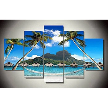 

5 Pieces Tropical Beach Wall Decor Printed Poster Canvas Painting for Courtyard Entrance Home Decor Seascape Picture Artwork Art