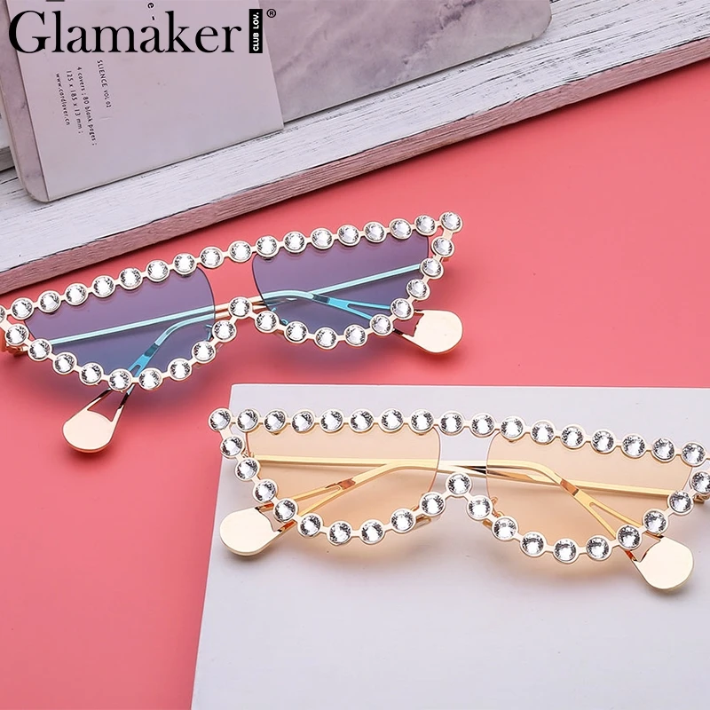 

Glamaker Frame sexy chic rhinestone designer Sunglasses Women retro clear lens eyewear Sun glasses red summer beach for female