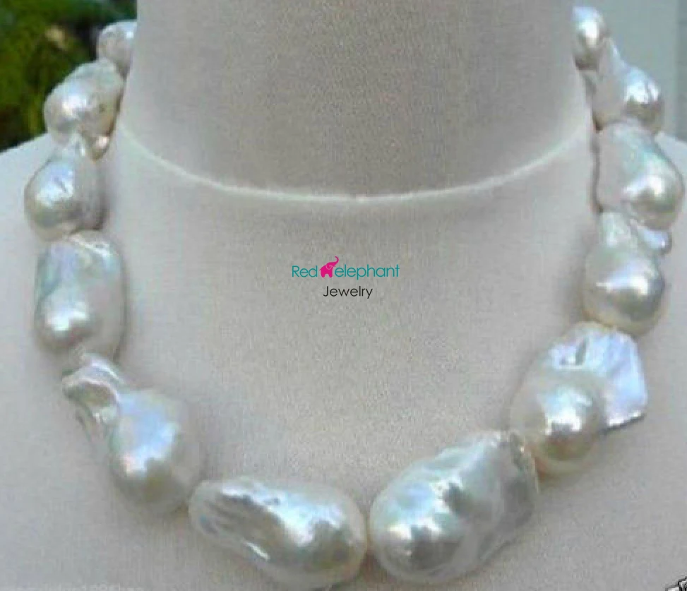 

Free shopping! REAL HUGE AAA SOUTH SEA WHITE BAROQUE PEARL NECKLACE 18" 14K