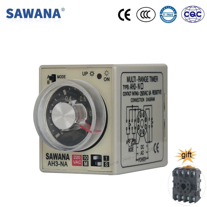 Реле времени многодиапазонное реле переменного AC220V 110V DC24V 12V AH3 NA с гнездом 8 pin 1 S/10