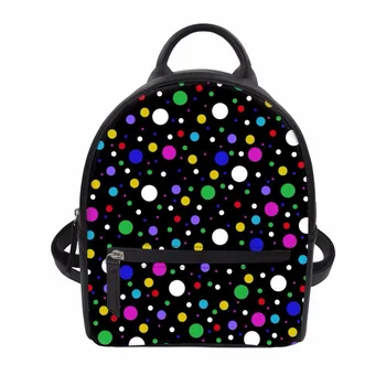 

Noisydesigns Women PU Leather Backpack Wave point pattern blue black Print Small Rucksack Collage Daily Daypack Teenager Girls