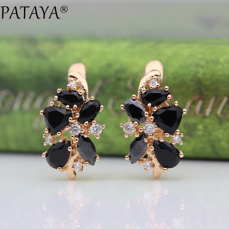 black PATAYA 828, акция, новые синие серьги в форме капли воды, женские модные Эксклюзивные Дизайнерские Ювелирные изделия, 585 розовое золото, серьги с натуральным цирконием - Окраска металла: black