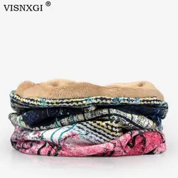 VISNXGI унисекс зимняя теплая 2 использование Кепка Повседневный стиль Skullies Beanies Мужская зимняя шапка с модным принтом Женская Мужская