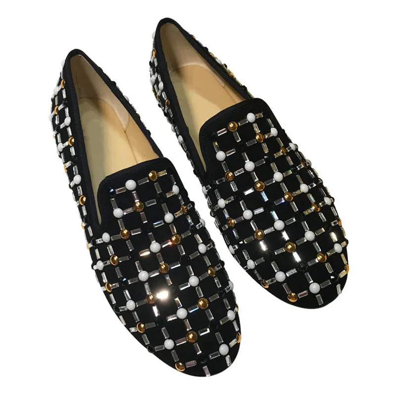 

Rhinestone Loafers Pearls Shoes Woman Round Toe Casual Tenis Feminino Runway Oxfords Slip-on Zapatos De Mujer Brand Shoes 2018