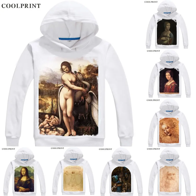 

Leonardo da Vinci Hoodies Hooded Hoodie Oil Painting Mona Lisa Vitruvian Man Self Portrait Leda and The Swan Cosplay Sweatshirts