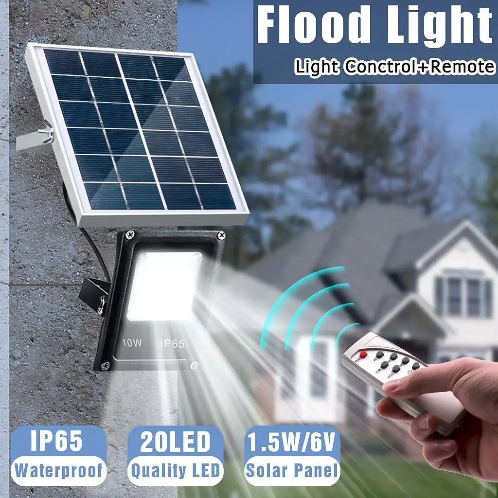 

Solar Powered Street Lights 10W 20LED SMD 5730 Waterproof IP65 Remote+Timer+Light Control Energy-saving Lighting