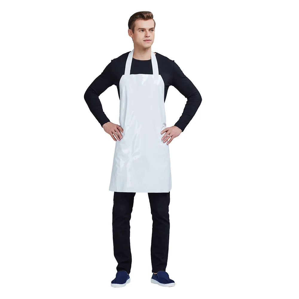 White Short Pu Kitchen Waterproof And Oil-Proof Anti-Fouling Aprons For Men Women Adults