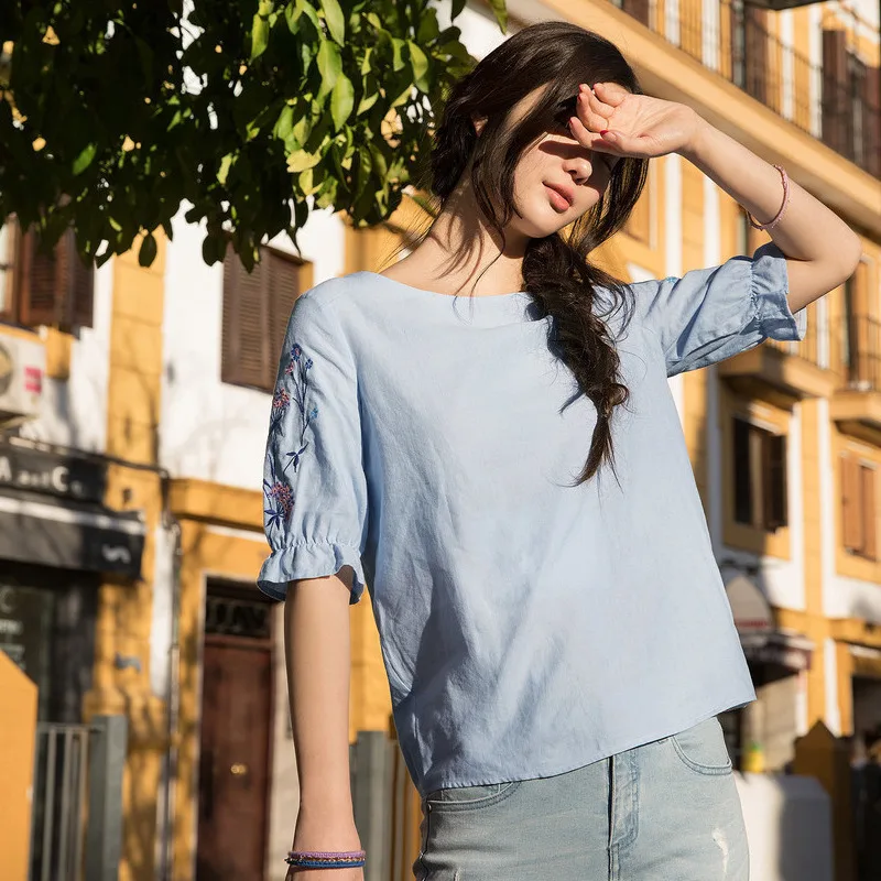 Inman Summer 2018 Woman Cotton Blouse Lotus Leaf Short Sleeve Tops Causal Embroidery Fresh Pink Woman Blouse Inman Summer 2018 Woman Cotton Blouse Lotus Leaf Short Sleeve Tops Causal Embroidery Fresh Pink Woman Blouse