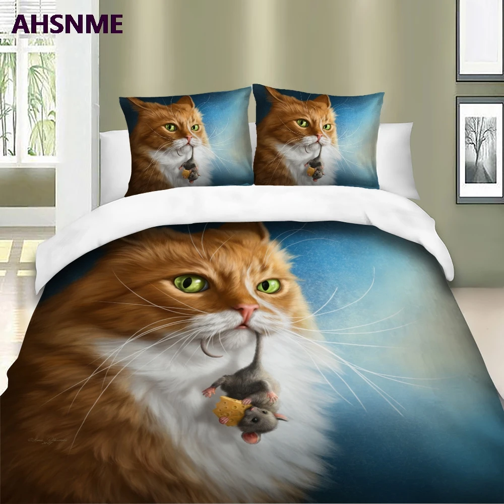 AHSNME Лето Специальный 3D эффект милый кот покрывало набор постельных принадлежностей милый кот играет Король Королева постельный комплект