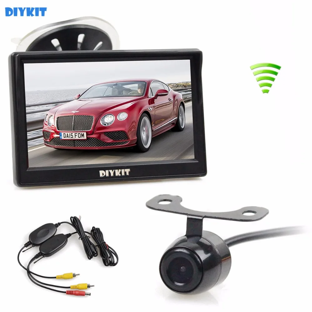DIYKIT Wireless 5 inch TFT LCD Car Monitor Suction Cup and Bracket Rear View font b
