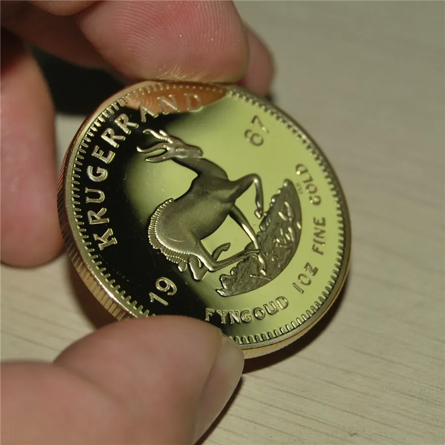 1967 Южная Африка Золотой Крюгерранд Монета с покрытыем цвета чистого 24 каратного золота доказательство Золотая монета без копией транспортной накладной или Реплика, украшения, Изделия из металла, подарки