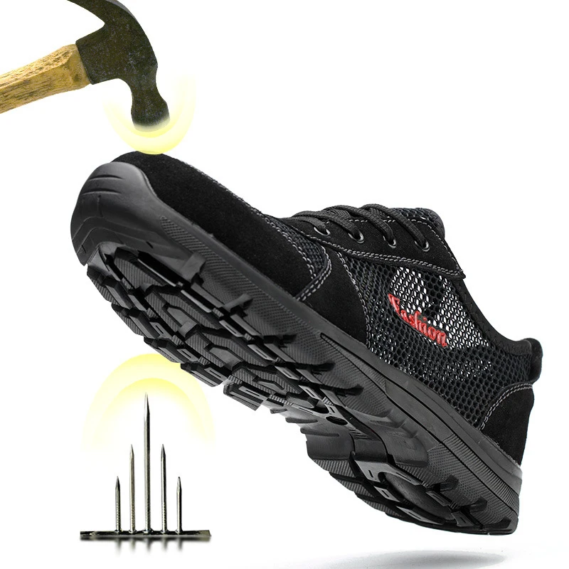 الرجال أحذية أمان تنفس الصيف أحذية النساء مكافحة تحطيم مقدمة حذاء من المعدن مكافحة ثقب شبكة رجل أحذية عمل كبير حجم 36- 45
